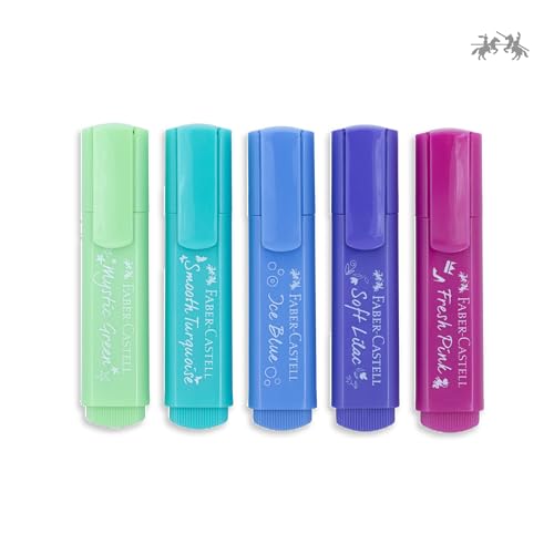 Image of Faber-Castell Pastel Textliner Pen Set - Pack of 5 Assorted Colours | Highlighter Markers for Study, Journaling & Doodling | Stationery Essential for Students