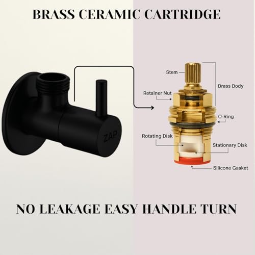 Image of ZAP Black Brass Angle Valve with Wall Flange - Pack of 1 | Solid Brass Bathroom Fitting for Tap, Geyser, Jet Spray and Hand Shower | Rust Resistant Water Control Valve
