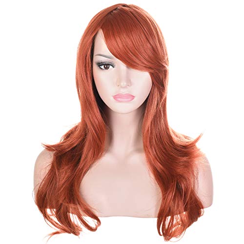 morvally 23´´ Long Wig Big Wavy Heat Resistant Synthetic Straight Hair with Bangs for Cosplay Costume Halloween Party (Auburn)