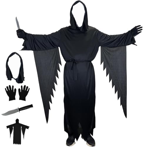 Atsmoce Costume d'Halloween Scream effrayant Déguisement Scream de film effrayant avec masque, gants, poignard en plastique, pour enfant et adulte (M)