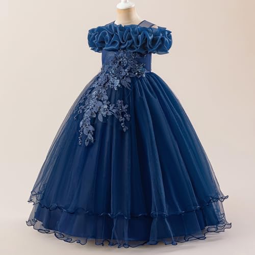 IDOPIP Sequin Embroidery Flower Girl Maxi Dress for Wedding Party Birthday Princess Dresses Pageant Ruffle Cold Shoulder Gown2