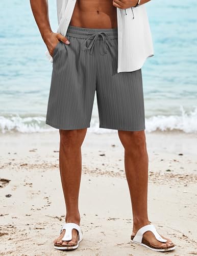 COOFANDY Men's Beach Shorts 9" Elastic Waist Drawstring Casual Shorts Regular Fit Summer Textured Shorts2