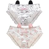 KINCOSONE Womens Bikini Panties Japanese Lingerie Briefs 2 Pack Kawaii Cosplay Underwear (Black and Pink Cat Paw)