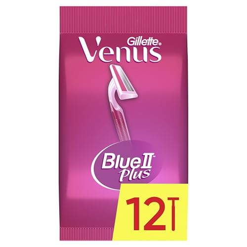 Gillette Venus rasoir jetable, lot de 12 pièces de rasoir femme Blue II Plus en rose, 2 lames affûtées pour un rasage confortable