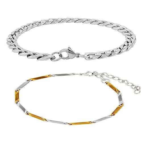 Image of Nakabh Combo of Chain Stainless Steel Wrist Bracelet for Men Boys Unisex (2220261P)