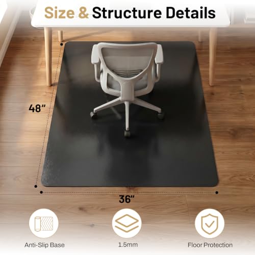 Image of Black Office Chair Mat for Hardwood Floors 36 inch x 48 inch, Heavy Duty Floor Protector for Rolling Desk Chairs, Durable Plastic Chair Mat for Home Office, Gaming Room, Tile, Laminate & Vinyl Flooring