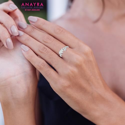 Image of ANAYRA FINE SILVER JEWELLERY Leaf Ring for Women | Aesthetic & Stylish Silver Ring | Womens Fashion Jewellery | Valentine Gift for Girlfriend, Wife, Women & Girls(Size 6)