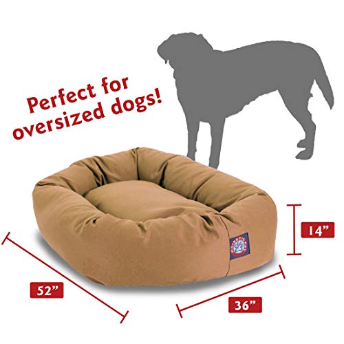 Image of Majestic Pet 52 Inch Bagel Calming Dog Bed Washable - Cozy Soft Round Dog Bed with Spine Support for Dogs to Rest their Head - Fluffy Donut Dog Bed 52x35x11 (Inch) - Round Pet Bed X-Large - Khaki