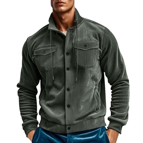 Camisa de pana para hombre manga larga cuello alto miniatura 1