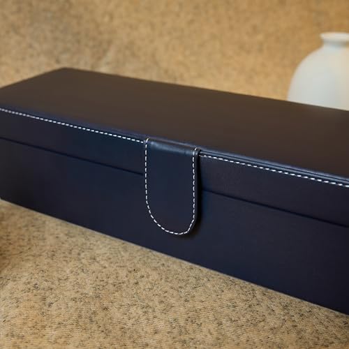 Image of Leather World Premium Faux Leather 6 Slots Wrist Watch Organiser Box for Men & Women | Watch Storage Box Organizer | Watch Collection Box /Case /Holder | Blue