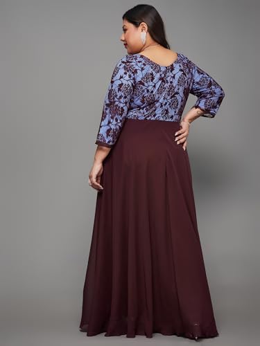 Image of Miss Chase A+ Women's Floral Printed Relaxed Fit V -Neck 3 /4Th Sleeve Georgette Maxi Dress