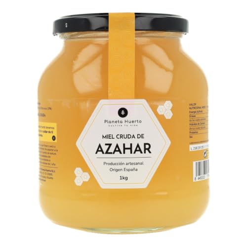 PLANETA HUERTO | Miel Cruda de Azahar 1 Kg, Miel Natural y Artesanal de Alta Pureza - Miel Cruda Sin Filtrar ni Pasteurizar, Origen España con Elevada Concentración de Néctar de Flores de Cítricos