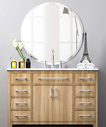 Ushower 24" Round Frameless Wall Mirror With Beveled Edge - Circle Mirror For Bathroom & Vanity, Elegant & Simple Look #TOP5