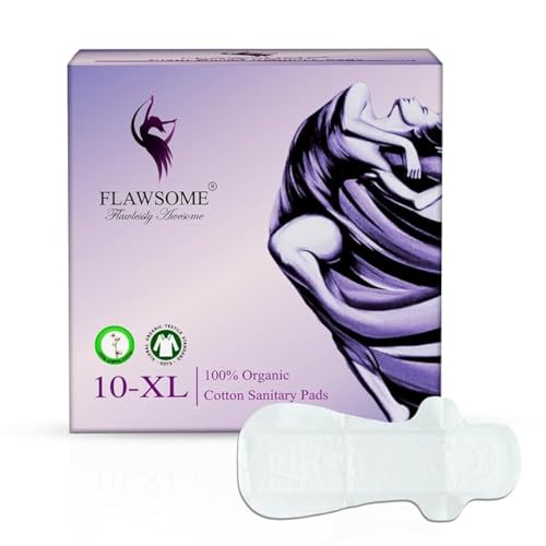 Image of Flawsome Organic Cotton Sanitary Pads for Women | XL Size, Pack of 10 | Heavy Flow Protection | Ultra Soft, Rash-Free & Breathable | Leak-Proof | Super Absorbent Period Pads for Sensitive Skin