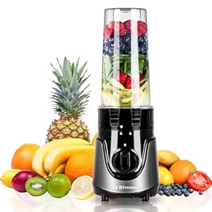 La Reveuse Personal Size Smoothies Blender 300 Watts with 24 oz BPA-Free Portable Travel Sports Bottle (Grey)