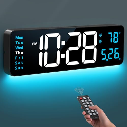 Image of Digital Wall Clock, 16" Large Display Digital Clock with Night Light, Wall Clock with DST, Alarm, LED, Date, Week, Temp for Living Room, Bedroom, Classroom Decor, Birthday Gift for Senior Mom Dad