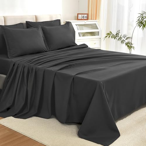 Litanika Comforter California King Size Set Dark Grey - 7 Pieces Bed in a Bag California King Bedding Comforter Sets, Plain Lightweight Bed Set with Comforter, Sheets, Pillowcases & Shams