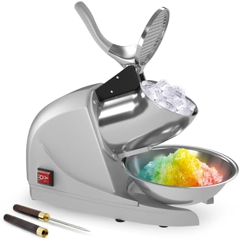 Shaved Ice Machine 380w Snow Cone Machine 3 Stainless Steel Blades Ice Shaver Machine Electric Ice Crusher 280lbs/hr Snow Cone Maker for Home and Commercial with Ice Pick(Silver)