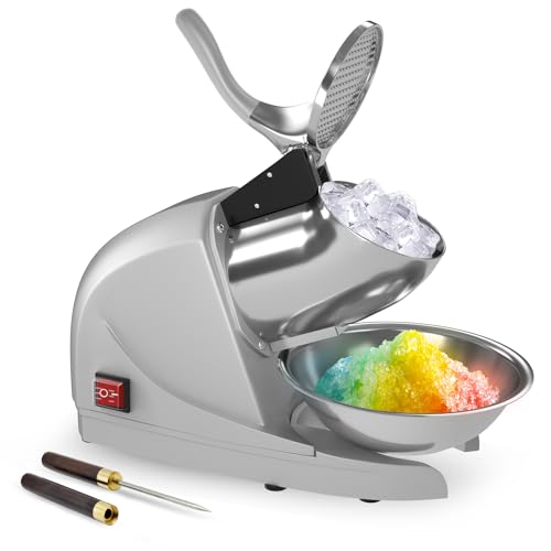 Shaved Ice Machine 380w Snow Cone Machine 3 Stainless Steel Blades Ice Shaver Machine Electric Ice Crusher 280lbs/hr Snow Cone Maker for Home and Commercial with Ice Pick(Silver)