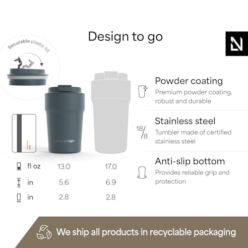 Image of LARS NYSOM Thermo Coffee Mug to go 13oz | Travel Mug 0.38 Liter with Insulation | Silicone grip base | Leak Proof Stainless Steel Tumbler for Coffee and Tea on the Go (Powder Stone Blue, 13oz)