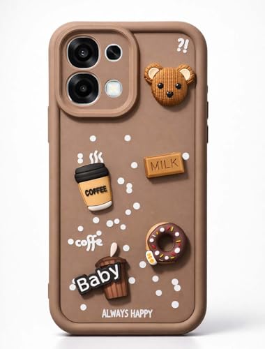Image of Bintage CASE Cute Fun Taddy Cartoon 3D Ball Bear Milk Cake Coffee Silicon Case Full Body & Camera Protection Back Cover Compatible for Oppo F31 5G - Brown