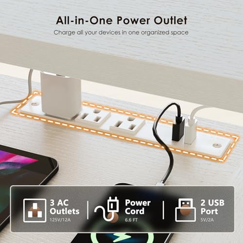 Image of OffiGo U Shaped Electric Standing Desk with Drawers, 55 Inch Height Adjustable Desk with Keyboard Tray & Ergonomic Monitor Stand, Sit Stand Table with Power Outlets for Home, Office, White