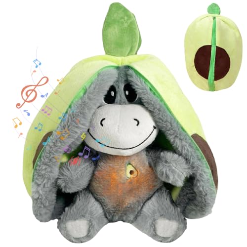 Gobesty Atmendes Kuscheltier Esel Kuscheltier mit Atembewegung und Musik Weiches Schlafender Plüsch Esel mit Warmem Licht Schlummer Kuscheltiers für Neugeborene und Junge Mütter (Avocado)