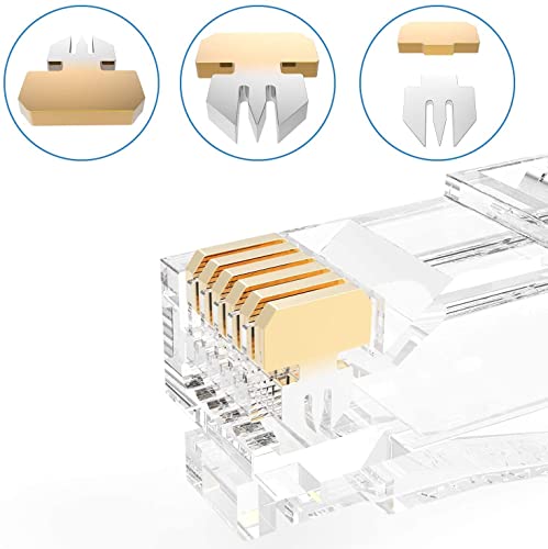 Image of RJ45 Cat6 Pass Through Connectors with Strain Relief Boots | Gold Plated Ethernet Crimp Plug for LAN Cable | Easy Termination UTP Network Connector for Router & Patch Cable (25 Pack)