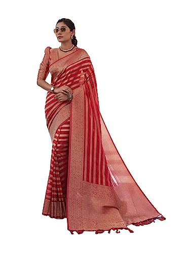 Image of Vardha Women's Banarasi Georgette Saree with Unstitched Blouse Piece - Gold Zari Woven Work Sarees for Wedding (Vritika)