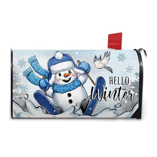 Image of Hello Winter Skiing Snowman Mailbox Cover Magnetic Standard Size