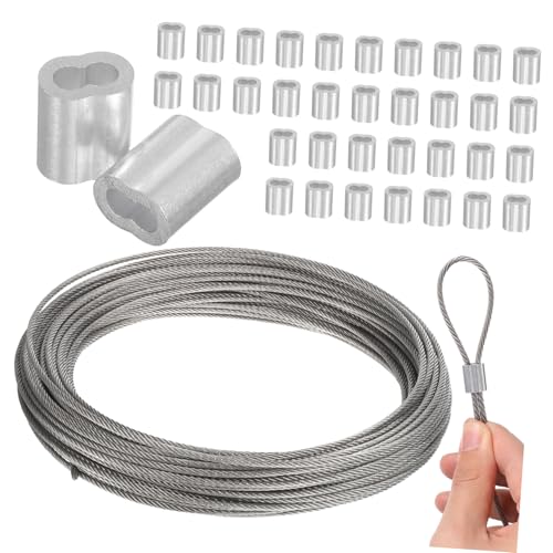 NUOLUX ステンレスワイヤーロープ 構造 径 高耐久性 屋外対応 圧着スリーブ付き アルミ合製 グリップ強化 ガーデニング 手すり フェンス用