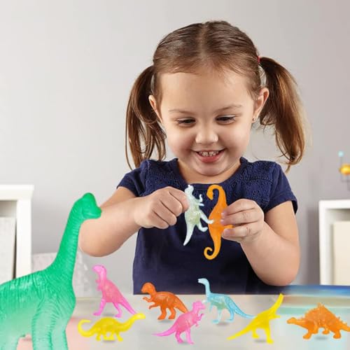 Image of DURAZO Glow in Dark Dinosaur Toys, 11 Pieces Multi-Coloured Set, Party Favours and Classroom Prizes for Kids 3+ Years, Multicolour and Multishape Dino Toys
