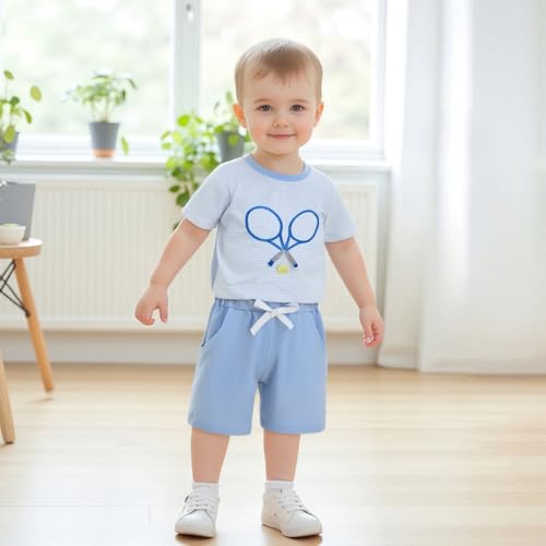 Toddler Baby Boy Summer Outfit Baseball//Golf/Tennis Embroidery Striped Short Sleeve T Shirt Shorts Set 2Pcs Outfit3