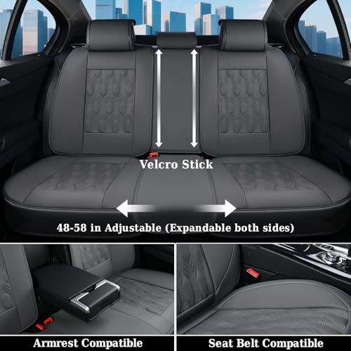 Image of Coverado Car Seat Cover Full Set, Waterproof Front and Back Seat Covers for Cars, 5-Pack Leather Seat Covers, Car Seat Protectors, Driver Seat Cushions Fit for Most Vehicles Gray