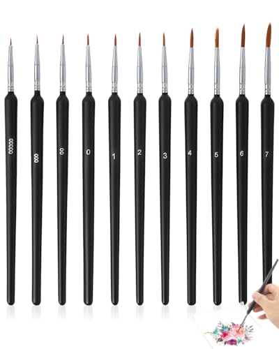 HUVZOR Set di 11 Pennelli per Dipingere Fini, Pennelli Fine da Pittura per Acrilico, Acquerello, Olio e Modellismo, Pennello Sottili Miniature per Precisione Ritocco