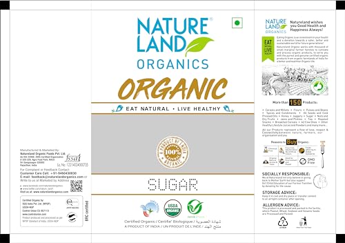 Image of Natureland Organics White Sugar 1 Kg (Pack of 6) - Organic Sugar