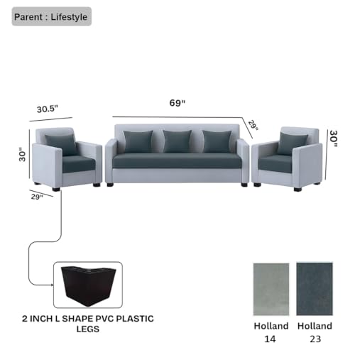 Image of FURNY Lexon 5 Seater Fabric 3+1+1 Sofa Set (Dark Grey-Light Grey) Premium Velvet Finish | Durable & Comfortable | Ideal for Living Room