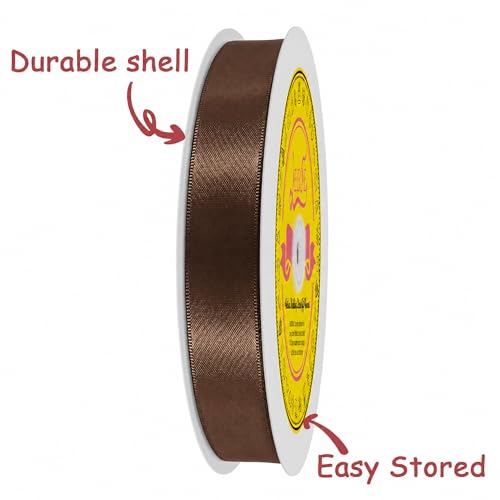 Image of Double Face Brown Satin Ribbon 7 /8 Inch X 100 Yards Polyester Ribbon for Gift Wrapping Very Suitable for Weddings Party Hair Bow Invitation Decorations and More