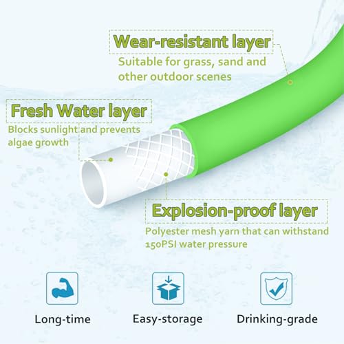 Image of Cupohus RV Water Hose 10FT, 5 /8 inch Extra Thick Wall Drinking Water Hose | Camper Water Hose, Potable Food Grade Hose with Storage Strap, Strain Relief Ends, Kink-Resistant, Marine, Car, Garden, Green