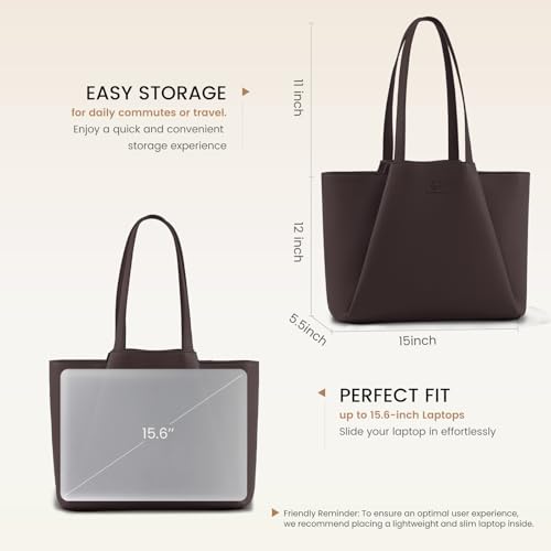 Image of LOVEVOOK Laptop Tote for Women - 15.6 Inch Faux Leather Laptop Bag with Clutch, Large Capacity Office Purse Computer