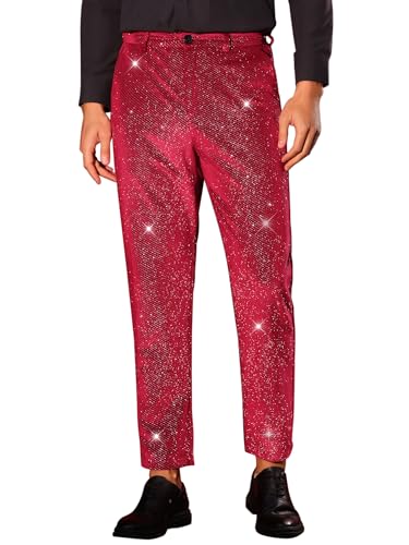 Lars Amadeus Glitter Velvet Pants for Men's Metallic Zipper Button Party Straight Leg Shiny Velour Trousers