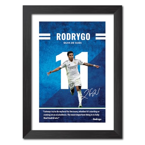 Image of TenorArts Rodrygo Quotes Poster Frame Real Madrid Laminated Photo Framed Painting with Matt Finish Black Textures (12 inches x 9inches)