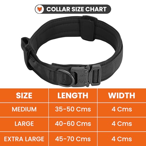 Image of WOOFLIX Metal Dog Collar For Training And Walks | Nylon Collar With Tactical Metal Buckle And D-Ring For Medium And Large Dogs | Dog Collar For Medium And Large Dogs (Extra Large, Black, 25 Cm X 5 Cm)