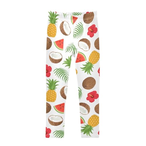 Dussdil Pineapple Coconut Hibiscus Watermelon Palm Girl's Leggings for Kids Toddler Girls Ankle Length Legging Daily Pants Ballet Yoga Tights Bottoms 4T Multicolor