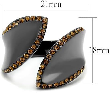 TK2692 - IP Light Black (IP Gun) Stainless Steel Ring with Top Grade Crystal in Smoked Quartz