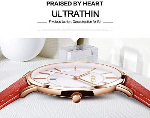 OLEVS Women Wrist Watches Ultra Thin 6.5mm Minimalist Business Dress Waterproof & Date Red Leather Strap Slim Watches for Women - Image 5