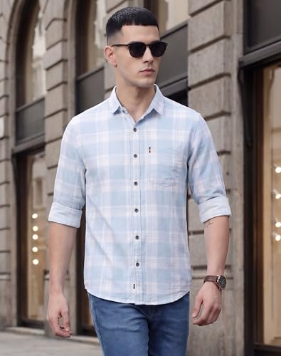 Image of Afflatus Men's Cotton Blend Slim Fit Checks Shirt | Full Sleeves Stylish Men Shirt | Regular Collar | Casual Shirts for Men