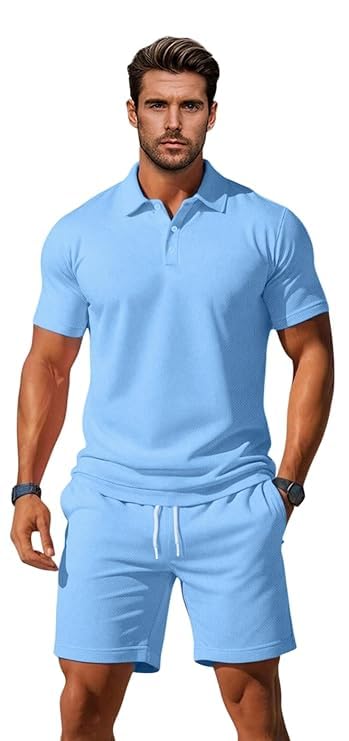 Image of Jawdrobe Co-ord Set for Men - Polo T-Shirt & Shorts Set | Loungewear, Beachwear & Daily Comfort