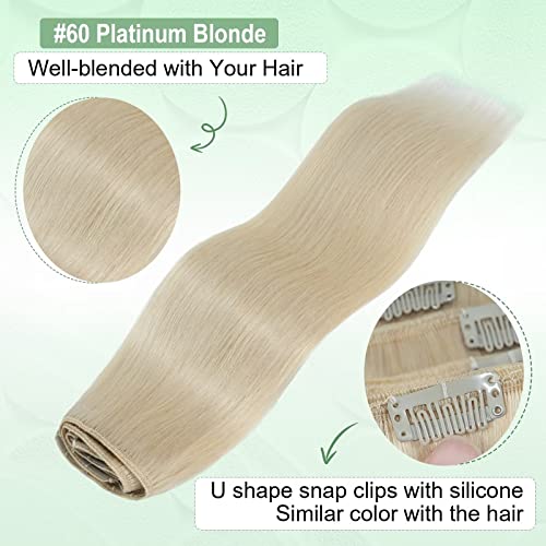 TESS Human Hair Extensions Clip in Real Hair Blonde Remy 5 Pieces Straight Natural Hairpieces for Women/Girls (#60 Platinum Blonde - Image 3