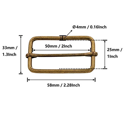 Generic Metal Bronze Rectangle Buckle 2" X 1" Inside Size Slider Bar Strap Keeper Pack Of 6 #TOP5
